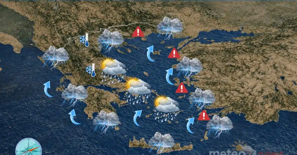 Μεταβολή του καιρού με βροχές, καταιγίδες και χιόνια – Πού θα είναι έντονα τα φαινόμενα 